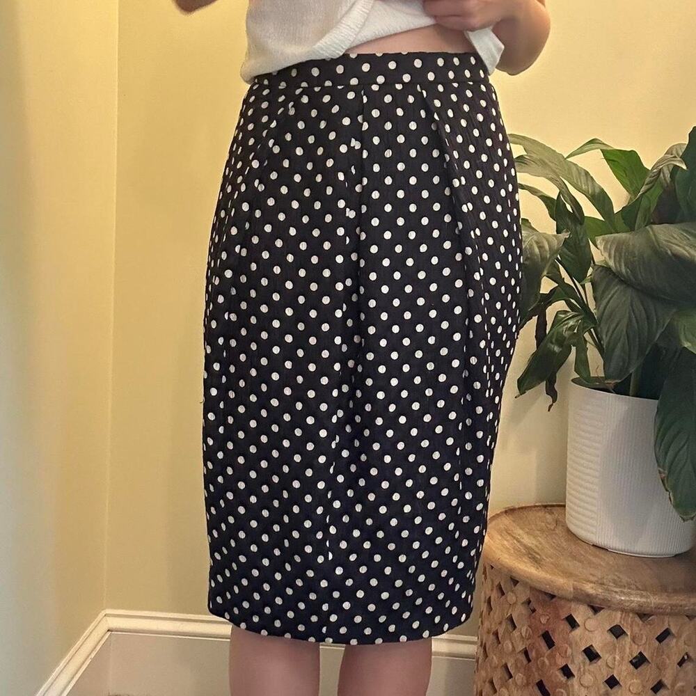 Anne klein black and white polka dot preppy midi skirt